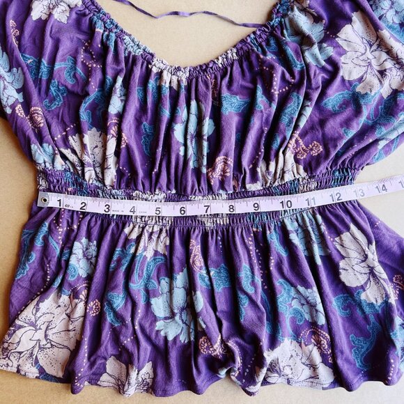 Free People Purple Floral Boho Peplum Top | SP - Picture 5 of 8